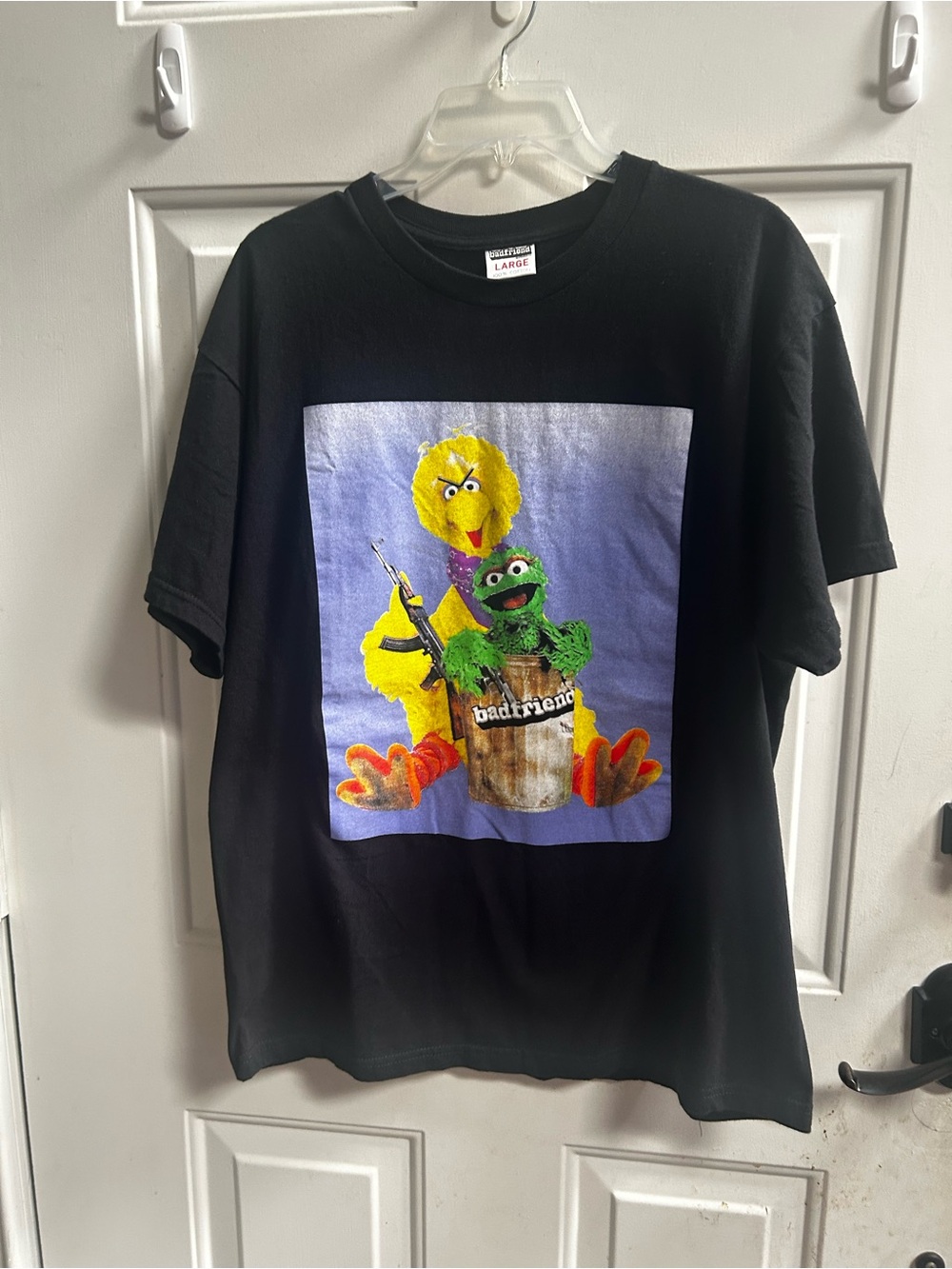 Badfriend Sesame Street Graphic Tee featuring Big Bird & Oscar - Black Sz L